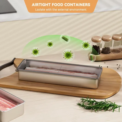 Vista 4 de Freshmage Recipiente de tocino para refrigerador, 1 paquete de acero inoxidable 304 hermético para almacenamiento de carne de delicatessen