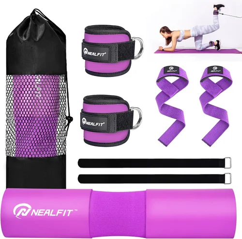 NEALFIT Juego de almohadillas para pesas para sentadillas, estocadas y empujes de cadera, almohadilla protectora de cuello y hombro, barras Púrpura