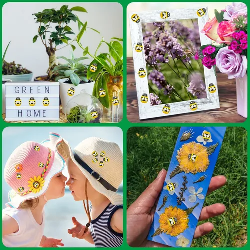 Vista 6 de Hoedia 200 adornos de abejas de madera para manualidades, abejas, autoadhesivas, para decoración del hogar, pequeños adornos, calcomanías