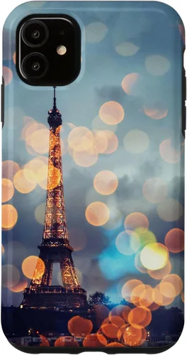 Vista 7 de iPhone 15 Torre Eiffel escénica París Francia por la noche Bokeh Majestic Case