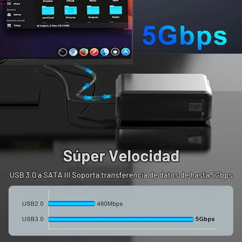 Vista 3 de GODO Caja de Acoplamiento de Disco Duro de 3.5 Pulgadas de Doble Bahía, USB3.0 a Carcasa Externa SATA de 3.5", RAID 0/1/JBOD/Modo PM, Estación
