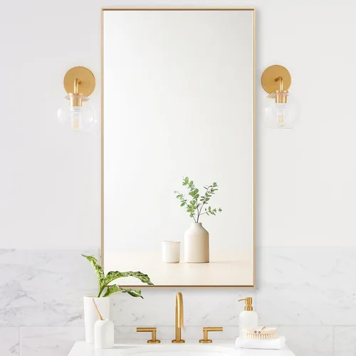 Vista 46 de 24x24 Inch Black Bathroom Mirror for Wall, Aluminum Frame Rectangle Rectangular Vanity Mirror, Modern Large for Bedroom, Living Room, Horizontal or