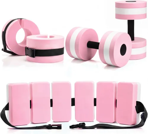 Vista 7 de Juego de 5 ejercicios acuáticos para piscina, incluye 2 mancuernas ligeras de agua, 2 pesas de natación de tobillo y cinturón de natación