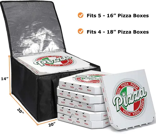 Vista 2 de cherrboll Bolsa de entrega de pizza aislada, 20 x 20 x 14 pulgadas, bolsa de entrega de alimentos de grado comercial, sin humedad
