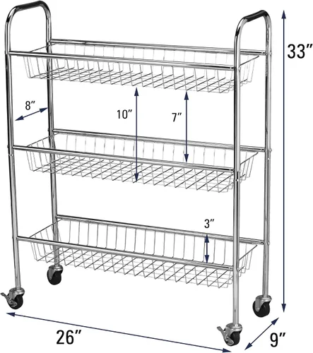 Vista 2 de Household Essentials - Carrito delgado de almacenamiento de metal, 3 niveles cromado