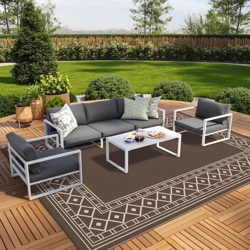 Vista 13 de GENIMO Alfombra de Exterior 5'x8' Impermeable para Patio, Alfombra de Paja de Plástico Reversible para Exteriores, Alfombras de Camping