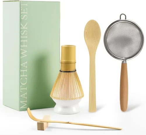 Vista 8 de COANTO Juego de batidor de matcha: incluye tamiz de bambú (Chasen), cuchara de té, soporte para cuchara, soporte para cucharas y batidores, 6 piezas