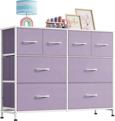 Vista 10 de WLIVE Cómoda para dormitorio con 8 cajones, cómoda de tela ancha para almacenamiento y organización, cómodas de dormitorio, cajonera para sala