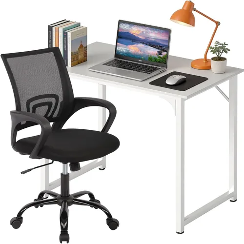 Vista 9 de PayLessHere Juego de escritorio y silla de oficina en casa de 32 pulgadas, escritorio para computadora de 32 pulgadas con silla de oficina Negro