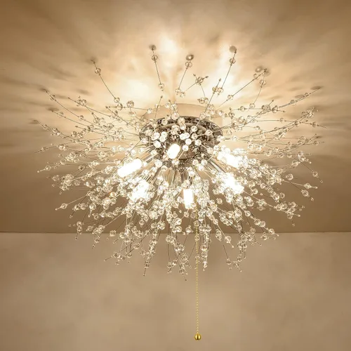 Vista 11 de HMVPL - Candelabro cromado de cristal, fuegos artificiales, moderno, mini, con 4 luces, lámpara colgante de techo, Sputnik, adecuado