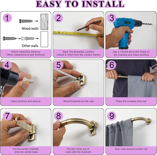 Vista 7 de Barras de cortina de disco de bronce antiguo, barra de cortina de ventana de 28 a 48 pulgadas, barra de cortina ajustable para oscurecer