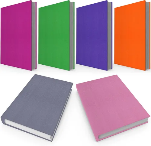 Vista 9 de Paquete de 6 fundas elásticas para libros fáciles de aplicar. 3 chaquetas grandes sólidas y 3 diseños para libros de texto de tapa dura de hasta 9 x