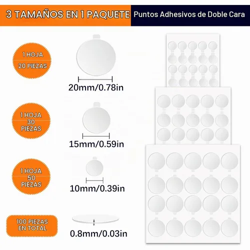 Vista 2 de Puntos Adhesivos de Doble Cara con Mango Pelable, 3 Tipos de Masilla Adhesiva Transparente Removible, Impermeable Sin Daño Pegamento Tack
