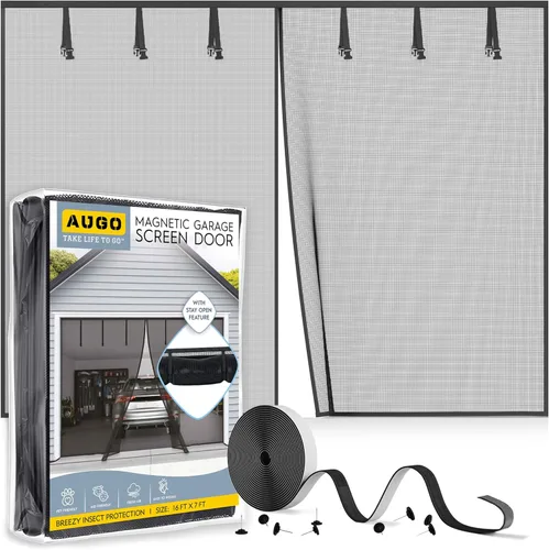 Vista 11 de AUGO Puerta de garaje con cierre magnético – Puerta mosquitera de garaje para 1 coche desplegable – Malla magnética para puerta – Parte inferior