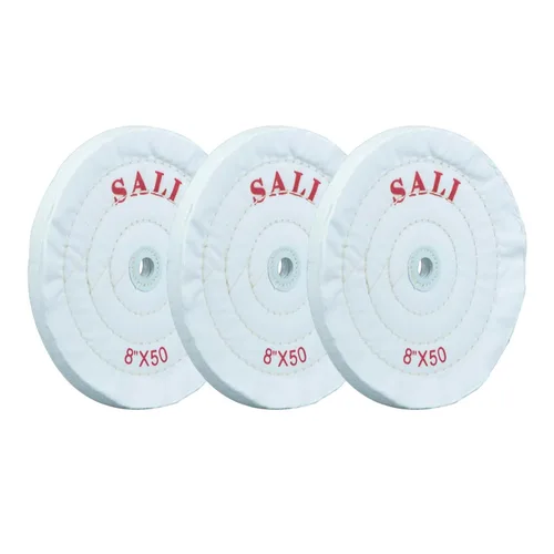 Vista 7 de SALI Paquete de 3 ruedas de pulido para amoladora de banco, rueda de pulido de algodón amarillo de 8 pulgadas (50 capas) para pulidora de búfer