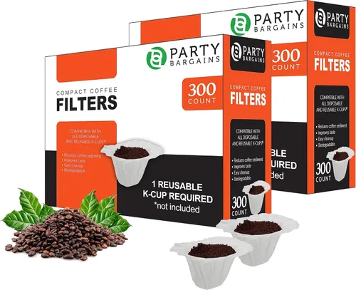 Vista 8 de PARTY BARGAINS 300 revestimientos compactos de filtro de café blanco, desechables, compatibles con cafeteras Keurig y cápsulas reutilizables K-Cup