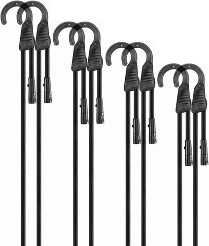 Vista 16 de Cuerdas elásticas ajustables de 18 pulgadas con ganchos, ajuste flexible de 6.5 a 18 pulgadas, correas elásticas negras con elasticidad superior