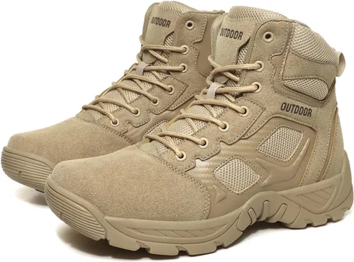 Vista 3 de Eliogn Botas de entrenamiento para hombre, zapatos de senderismo, tácticas, militares, para combate, al aire libre, botas de trabajo