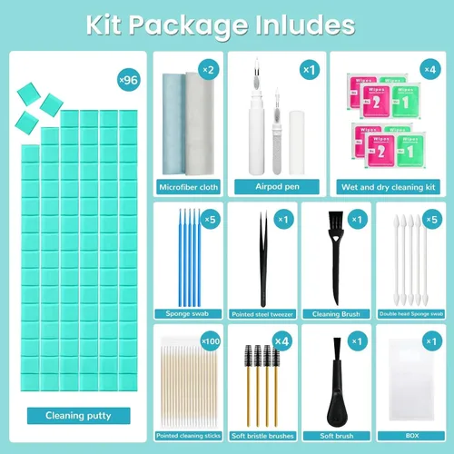Vista 2 de MUIIGOOD Kit de limpieza para Airpods 221 piezas de masilla de limpieza para auriculares quitar cera de oídos, kit de limpieza de teléfono, cepillo