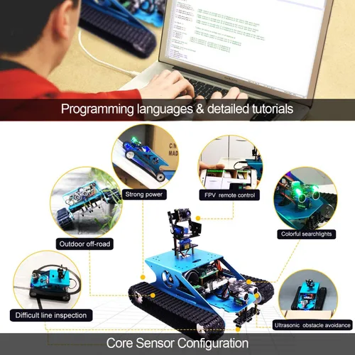 Vista 7 de Yahboom Kit de robot AI para chasis de tanque para Raspberry Pi 4B, kit de inicio de cámara Python, proyecto de ciencia electrónica programable DIY