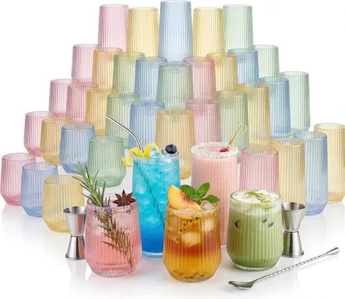 Vista 14 de Paquete de 48 vasos de plástico ondulados de origami, 24 flautas de champán sin tallo de 9 onzas y 24 vasos de 12 onzas, vasos de champán
