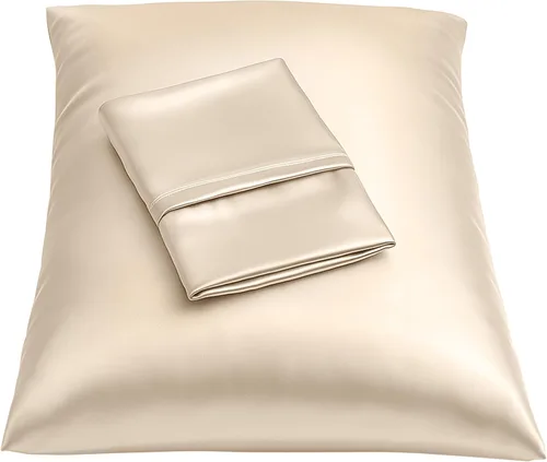 Vista 45 de ShopBedding - Lujosa funda de almohada de satén para el cabello, 2 unidades, satinada, estándar, con cremallera, estampado de cebra marrón, Blissford