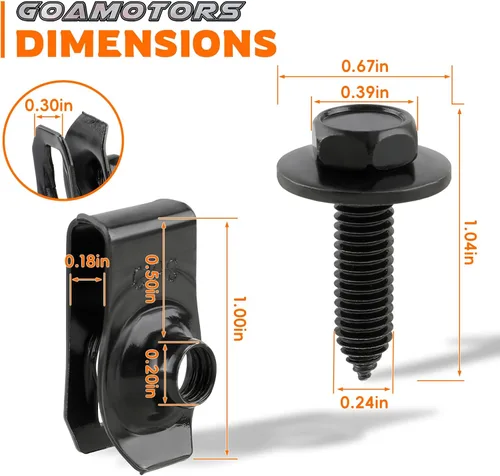 Vista 2 de GoaMotors 50 piezas de sujetadores para carrocería - 25 pernos y 25 clips de tuerca en U para guardabarros, cubierta del motor y protector contra