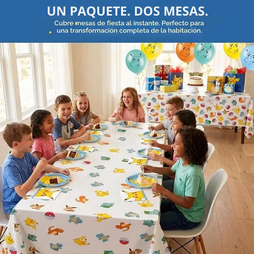 Vista 5 de Paquete de 2 manteles de Pokémon, decoraciones de cumpleaños de Pokémon