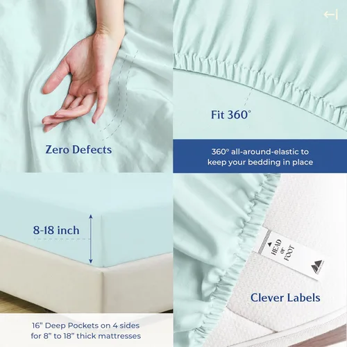 Vista 77 de Mayfair Linen Juego de sábanas de 4 piezas de tejido de percal de 100 % algodón orgánico, suave, refrescante, transpirable y con bolsillo profundo