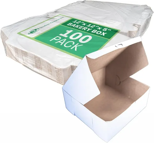 Vista 11 de Cajas de panadería SCT blancas de una pieza sin ventana, 12 x 12 x 2.75 pulgadas, papel, 100/cartón