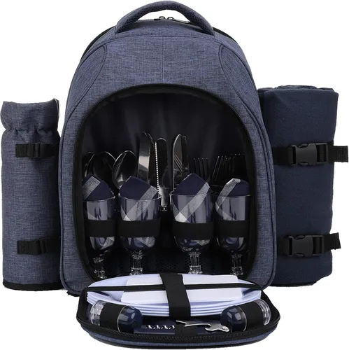 Vista 17 de apollo walker - Mochila para picnic para 2 personas con compartimento refrigerado, soporte desmontable para botella/vino, manta de forro polar