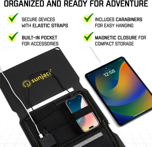Vista 7 de Cargador solar SunJack con carga rápida Qualcomm 3.0 + cargador portable USB-C - Panel solar portable con USB para teléfonos celulares