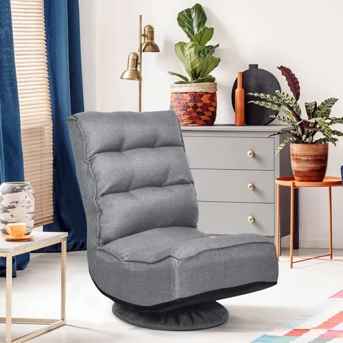 Vista 20 de COSTWAY Silla plegable de suelo, silla de videojuegos ajustable de 5 posiciones con giro de 360 grados, funda desmontable, respaldo acolchado