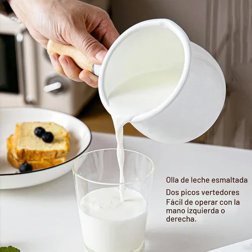Vista 3 de Olla de leche esmaltada, calentador de mantequilla pequeña de Azul