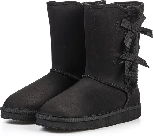 Vista 7 de KRABOR Womens Suede Snow Boots Mid-Calf Winter Shoes with Side Bows