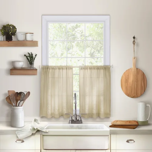 Vista 17 de Elrene Home Fashions Cameron - Cortinas de lino, 30 pulgadas de ancho x 24 pulgadas de largo cada una (juego de 2 niveles), gris