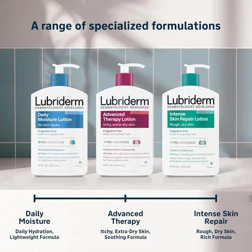 Vista 6 de Lubriderm Advanced Therapy Loción hidratante sin fragancia con vitaminas E y provitamina B5, hidratación intensa para piel extra seca, fórmula