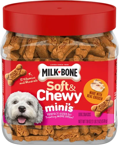 Milk-Bone Golosinas suaves y masticables Mini para perros, pollo, 18 onzas Hechas con pechuga de pollo real