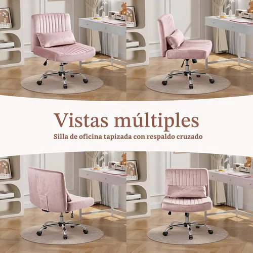 Vista 9 de Silla cruzada de terciopelo con ruedas, silla de oficina de lujo con patas cruzadas, cómoda silla de escritorio para oficina en casa, silla de Rosa