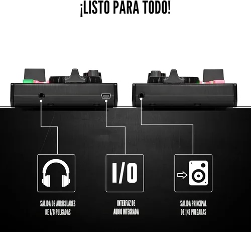 Vista 3 de Numark DJ2GO2 Touch - Controlador USB compacto de 2 platos para Serato DJ con mezclador/crossfader, interfaz de audio y rueda de selección