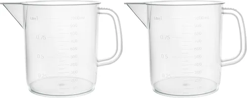 Vista 5 de EISCO Jarra de plástico, 33.8 fl oz (1L) - Forma corta, diseño europeo - Graduaciones moldeadas - Polipropileno resistente a químicos y autoclavable