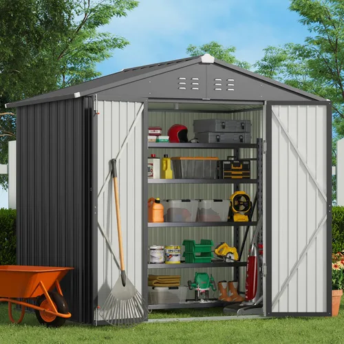 Vista 20 de Gizoon Cobertizo de almacenamiento al aire libre de 5' x 3' con puerta con cerradura única, cobertizo de metal galvanizado con ventilación de aire