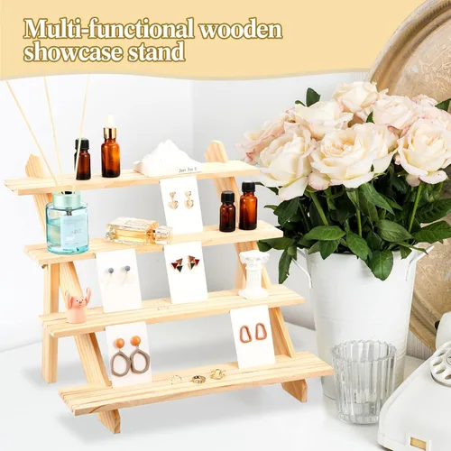 Vista 6 de 101 soportes de exhibición de aretes de madera de 4 niveles para vender 100 piezas de tarjetas de exhibición de aretes, soporte de exhibición