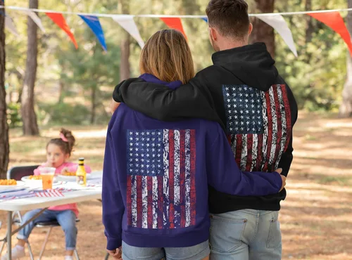 Vista 3 de Lucky Ride Sudadera con capucha para hombre con la bandera de Estados Unidos con capucha y bandera andrajosa