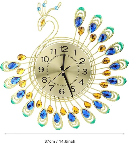 Vista 3 de Reloj de pared de pavo real, reloj de pared sin tictac, reloj de pared con forma de pavo real, moderno reloj de hierro 3D, reloj de pared de 14.6 x