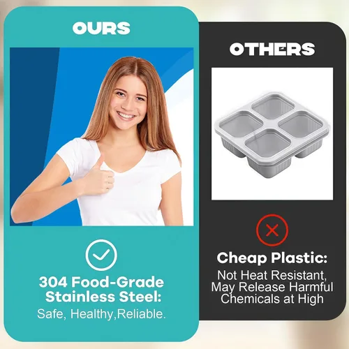 Vista 5 de 2 Piezas Cajas Bento de Acero Inoxidable 304, 30 oz 2 Compartimentos Contenedores Portátiles de Almacenamiento de Alimentos Cajas de Aperitivos