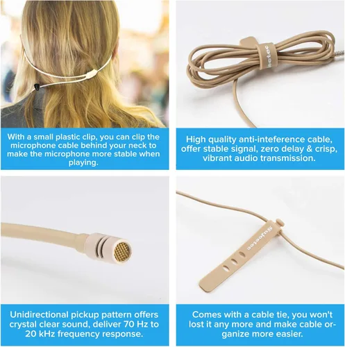Vista 6 de Micrófono para auriculares, discreto, doble gancho para la oreja, se adapta a transmisores inalámbricos AKG para conferencias, actuaciones en vivo