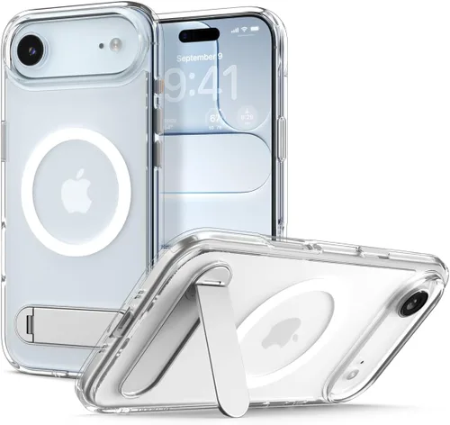 Vista 12 de Spigen Funda ultra híbrida S MagFit diseñada para iPhone 15 Pro Max (2023) [Kickstand] [Anti amarillamiento], compatible con MagSafe, transparente