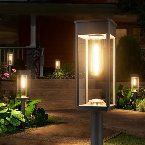 Vista 7 de NEWMESSI Paquete de 4 luces solares para caminos al aire libre, modernas luces LED solares de súper brillo, IP65, impermeable, para jardín, jardín