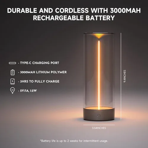 Vista 4 de AUGE LIGHT Lámpara de escritorio minimalista inalámbrica, lámpara de mesa LED recargable, moderna, luces regulables con 3 niveles